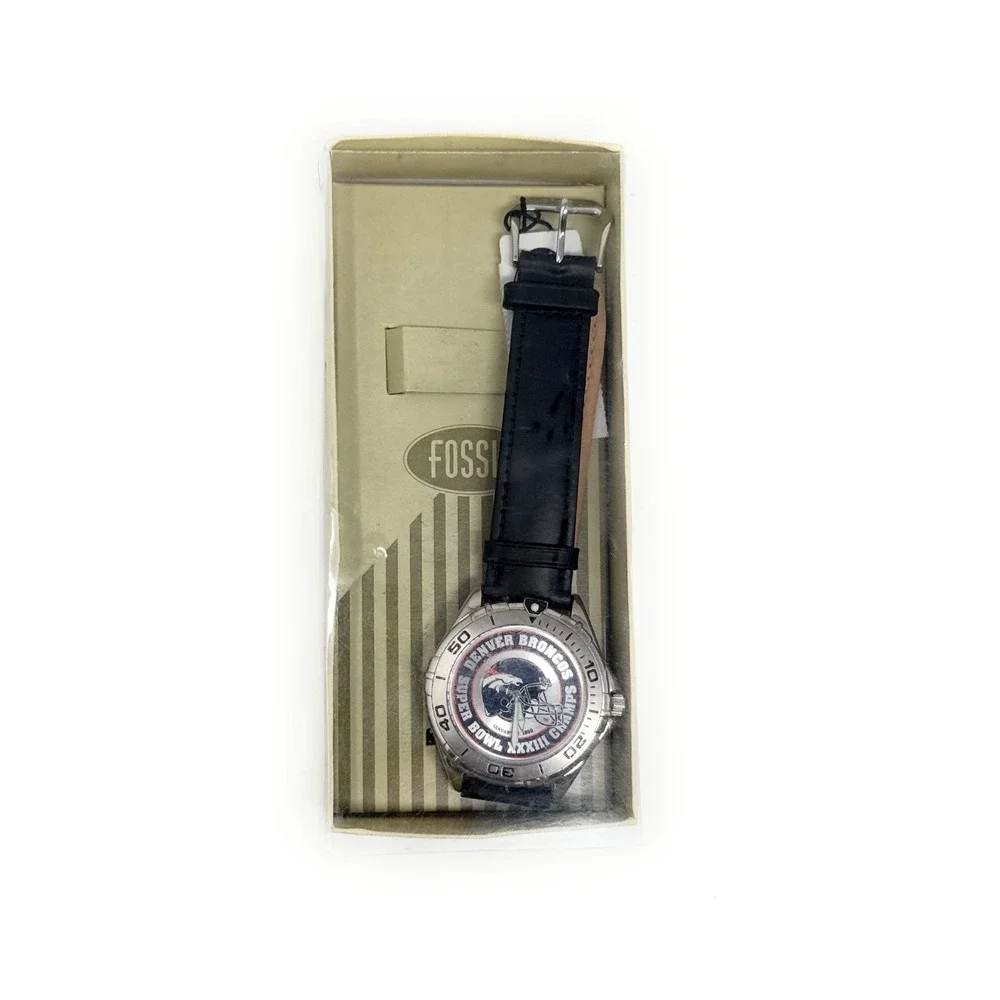 NFL Vintage Denver Broncos Super Bowl XXXIII Fossil Watch with Leather Band
